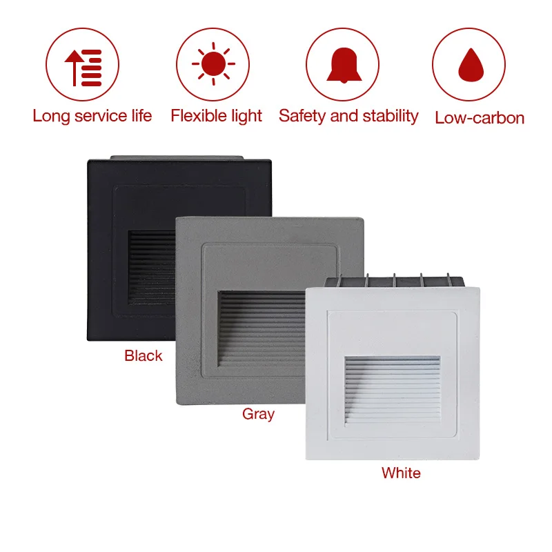 3 Вт квадратный круглый светодиодный светильник для лестницы встраиваемый