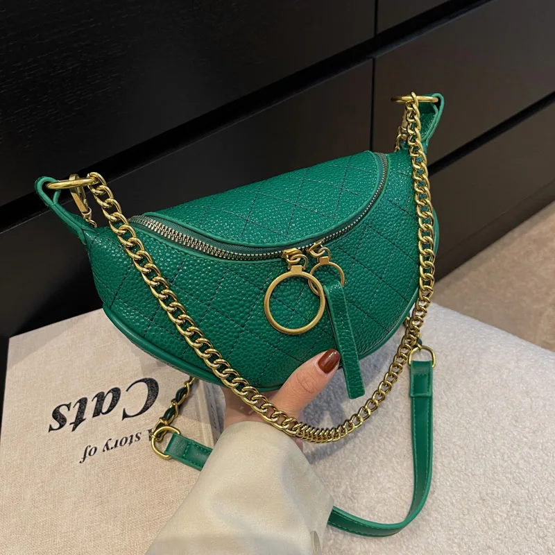 

Fashion Chain Women's Fanny Packs PU Leather Waist Bag Luxury Designer Shoulder Crossbody Chest Bags Female Banana Belt Bag 2022