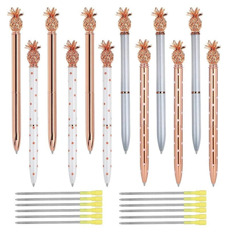 12 шт. ананасовые шариковые ручки-красивая блестящая металлическая шариковая