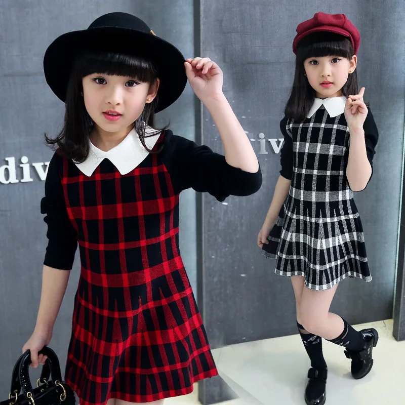 Baby Girls Dress Long Sleeve Kids Winter Dresses for Costume Princess Christmas Plaid Children Clothes |