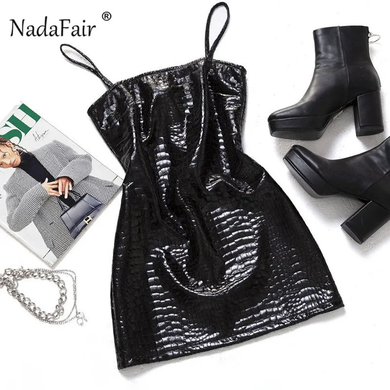 Nadafair мини-платье из искусственной кожи с узором крокодиловая кожа на тонких
