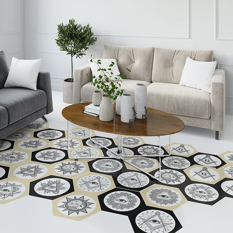 DIY шестигранные ретро черно белые наклейки на пол креативные водонепроницаемые