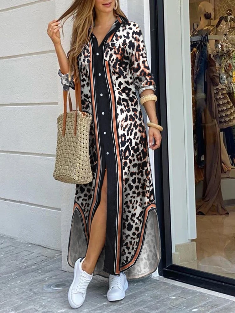 Осеннее праздвечерние чное платье в стиле бохо рубашка с длинным рукавом и