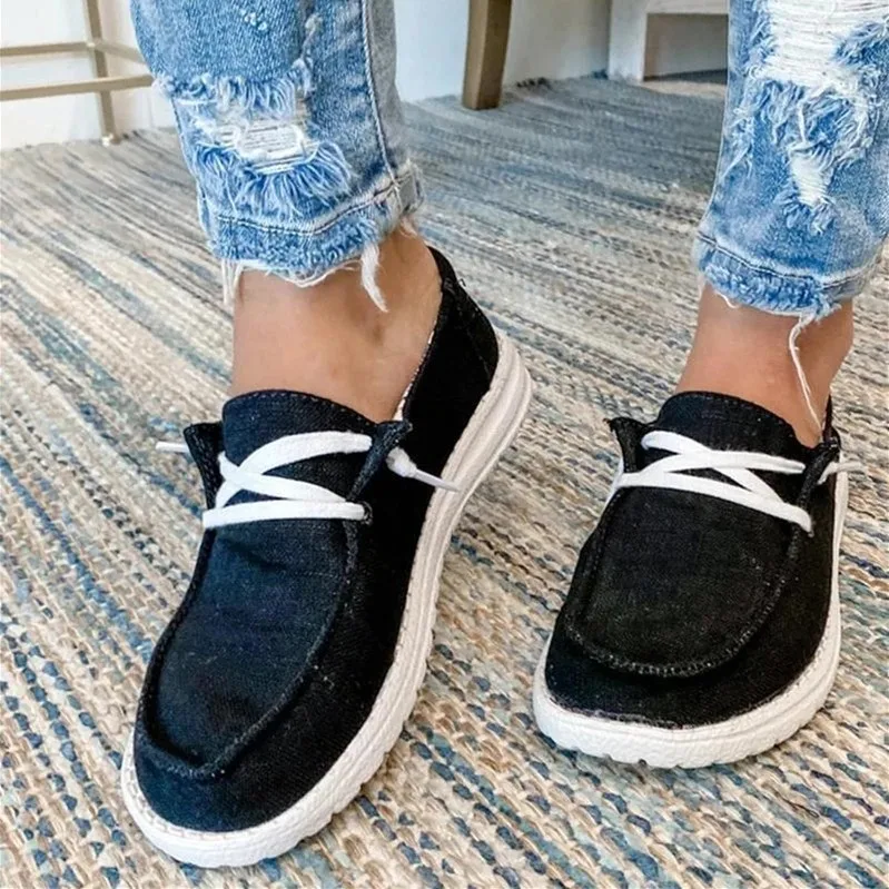

Flat Classic Canvas Shoes Woman Casual Flats Shoes Lace Up Loafers Soft Lightweight Ladies Sneakers Women Plus Size