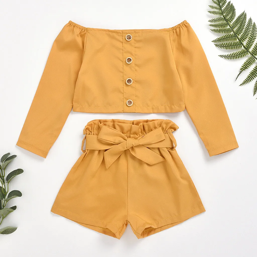 Комплект из 2 предметов для маленьких девочек однотонный топ с длинными рукавами