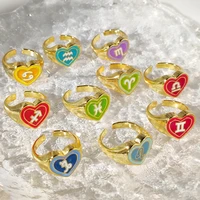 korean fashion y2k double heart open enamel ring for women girls 12 constellation golden metal rings 2022 jewelry gift wholesale