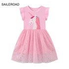 Летнее платье для девочек SAILEROAD, Детские хлопковые платья с коротким рукавом, детское платье с принтом единорога для девочек, модная одежда для девочек