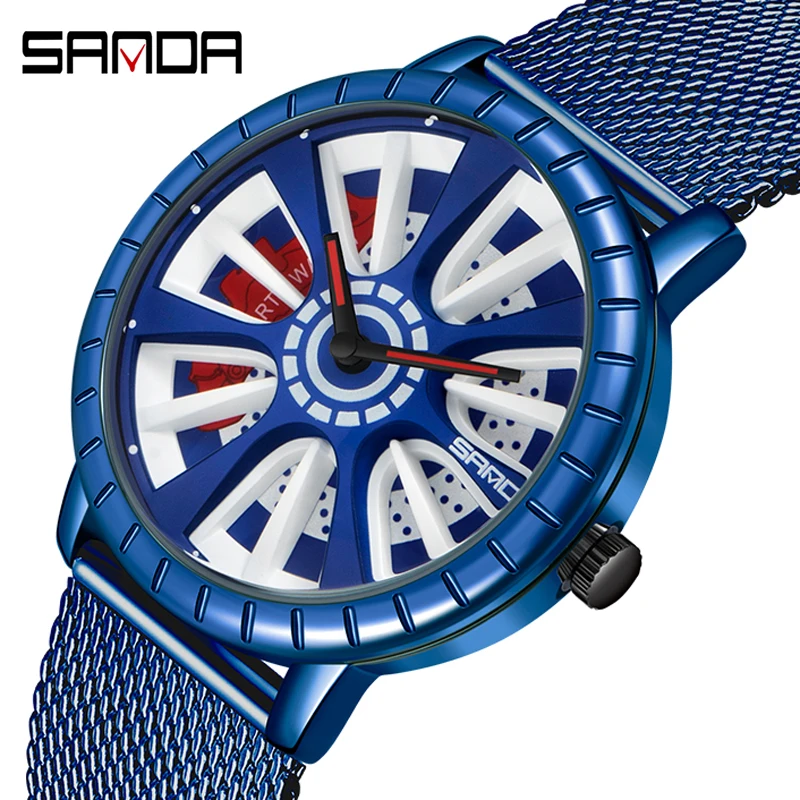 SANDA Men’s Quartz Wrist Watch Creativity Hollow Dial Clock Mesh Strap Sport Business Casual Waterproof Top Brand Simple Male