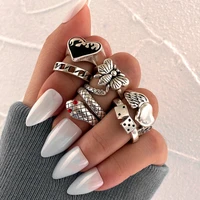6 pcs set alloy personality chain ring set retro snake love ring for women metal ring set dice butterfly love pattern ring