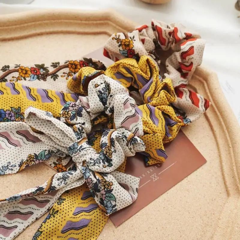 

Floral Bowknot Hair Scarf Long Ribbon Hair Ties Ring Elastic Ponytail Hairband Women Headwear Floral Girls Hair Accessories