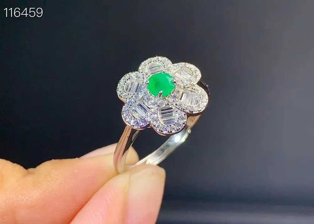 Новое кольцо с натуральным изумрудом 925 Серебряное женское свежий и красивый