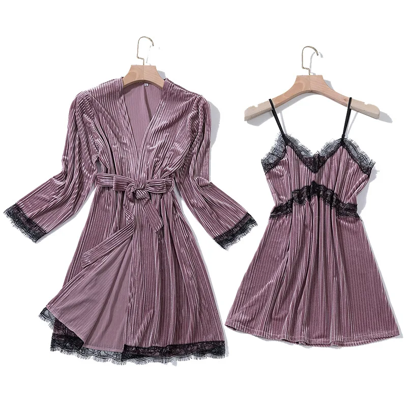 Зимний велюровый ночной халат сексуальный женский комплект из 2 предметов топ на