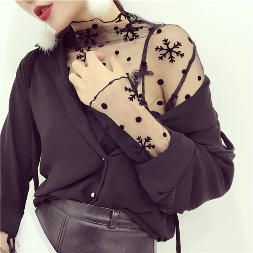 Женская прозрачная Сетчатая футболка harajuku черная Прозрачная майка в горошек