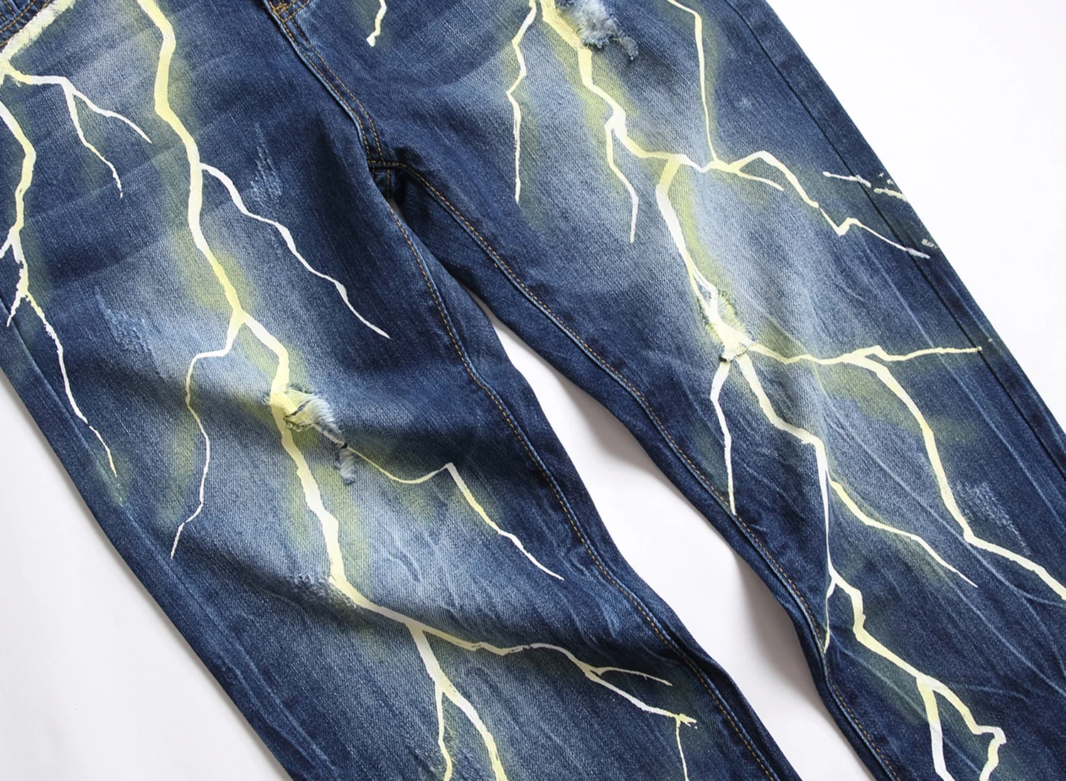 Fashion Personality Mens Cotton Jeans Autumn Casual Slim Lightning 3D Digital Printing Jeans Trousers Male Hip hop Denim Pant