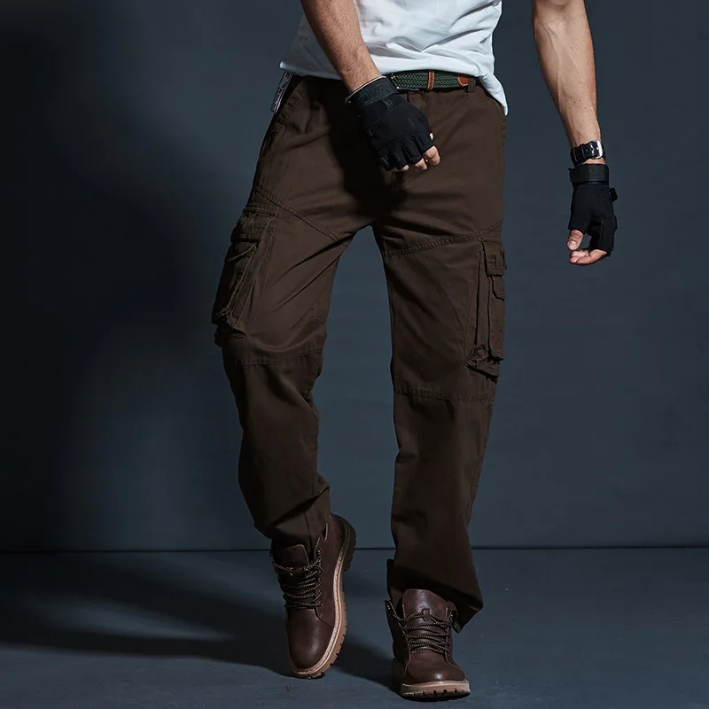 Брюки карго мужские свободного покроя хлопок прямые штаны повседневные