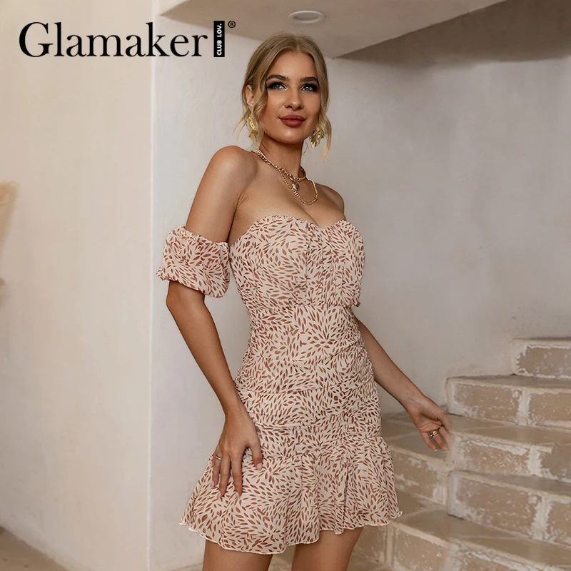 Шифоновое сексуальное летнее пляжное платье Glamaker с открытыми плечами и оборками