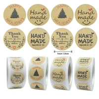 500pcs 2 5cm kraft paper sticker handmade with love happy holiday baking packaging sealing label decoration