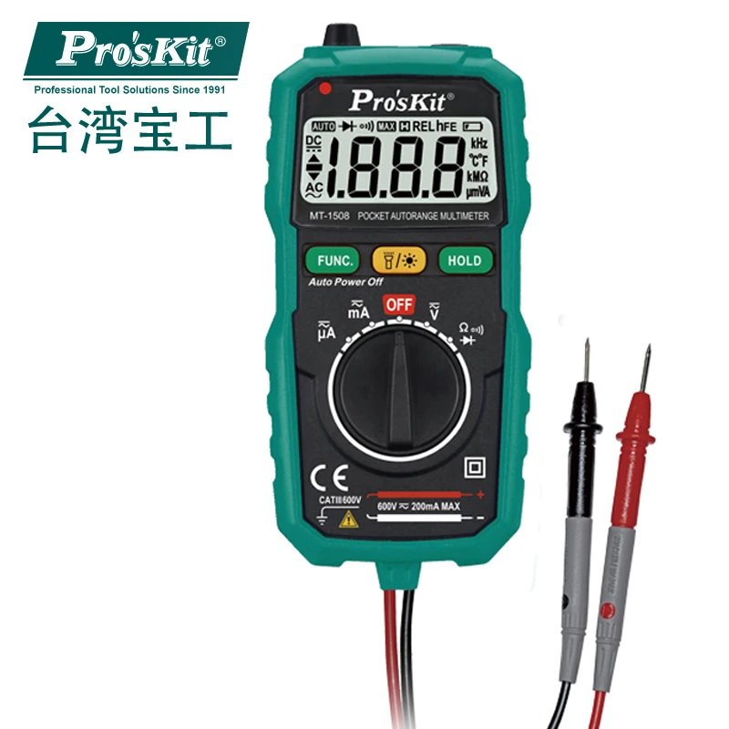 

Pro'sKit MT-1508 Smart Pocket Type Automatic Range Digital Accurate Measuring Multimeter Anti-Burn Measuring Instrument.