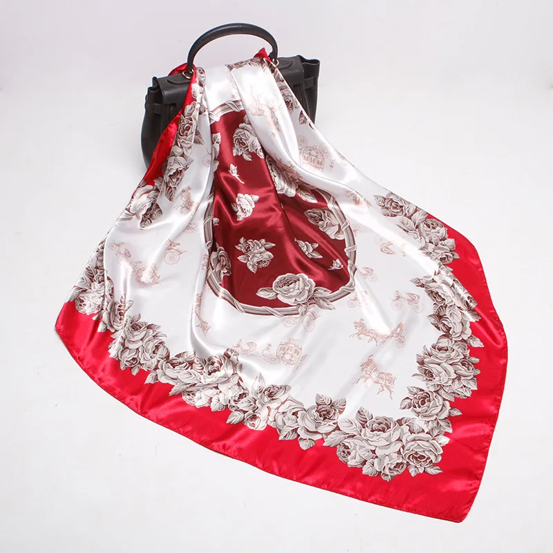

2020 Fashion Kerchief Silk Satin Neck Scarf For Women Print Hijab Scarfs Female 90*90cm Square Shawls and Wraps Scarves For Lady