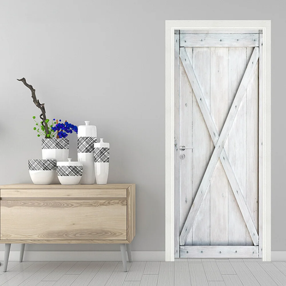 

2pcs Door Stickers Simulation Door Mural Decorative Removable PVC Wallpaper (38.5x200cm)