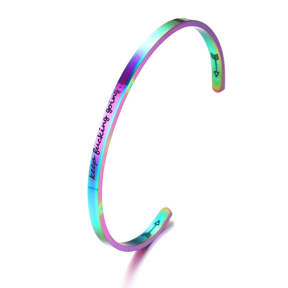 Engraved KEEP BUCKING GOING Inspirational Quote Bangles Cuff Mantra Bracelets Anniversary Gifts for women femme |