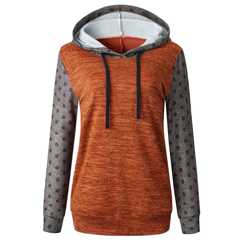 

Polka Dot Patchwork Hooded Hoodies Women Fashion Front Pocket Long Sleeve Fall Sweatshirt Casual Hoodie Pullover Autumn Winetr