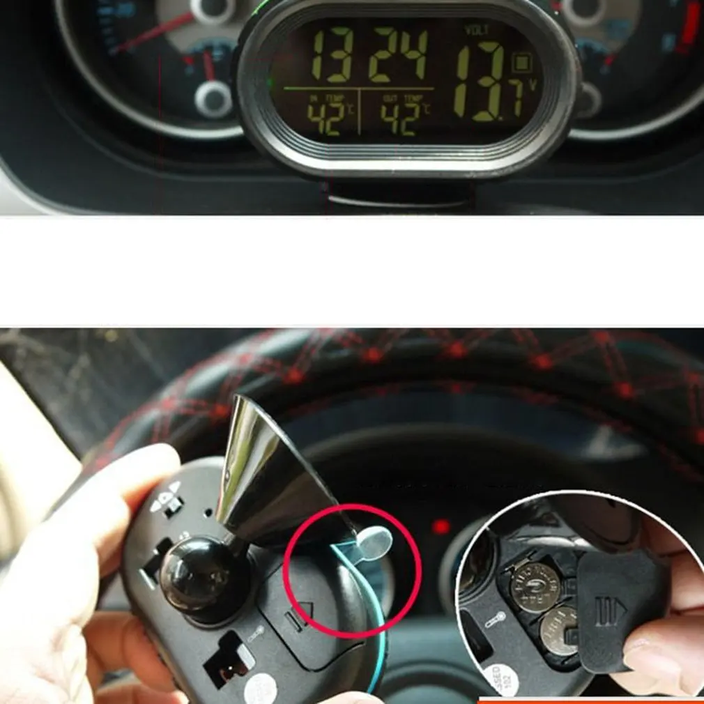 

Car Thermometer Digital Clock Automobile Clock LED Lighted Auto Dual Temperature Gauge Voltmeter Voltage Tester