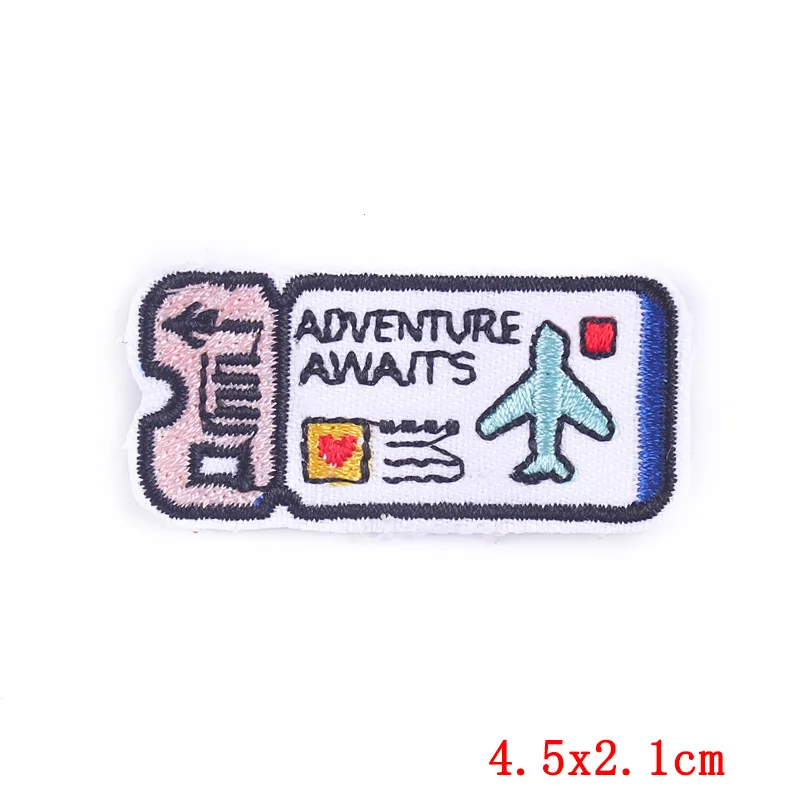 

Air Ticket Embroidery Patch Cartoon Iron On Patches On Clothes Adventure Awaits Patch DIY Explorer Tickets Patches For Clothing