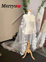 women veil cape tulle 3d appliques flowers bridal capes wraps train shawls cloak wedding accessories cape wedding bolero