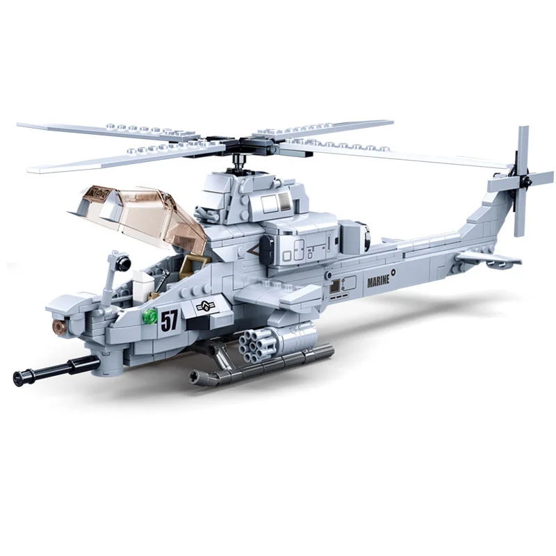 

Military King of Jaeger Models AH-1Z VIPER Gunship Armed Helicopter Fighter Building Blocks Kit Bricks Classic Model Kids Toys