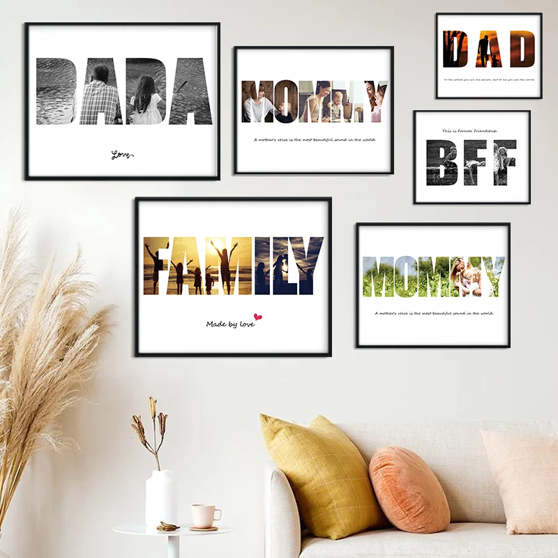 DAD Photo Collage Customized Picture for Father's Day Mom's Wall Art Painting Birthday Gift Home Decor Print on Canvas | Дом и сад