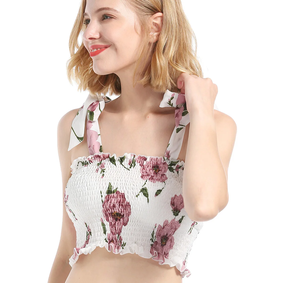 Женский цветочный бюстье короткий летний топ Для женщин майка жилет сексуальные