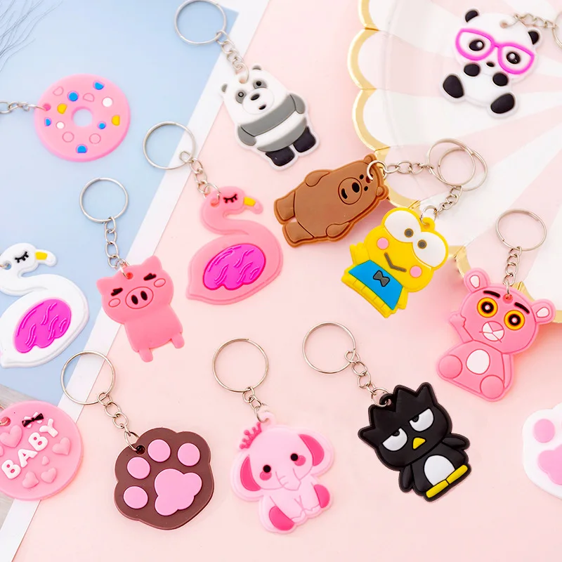 

1Pcs Cute Cartoon Silicone Keychains Stitch Flamingo Animal Key Holder For Women Kids Key Chain Keyring Bag Straps Chains