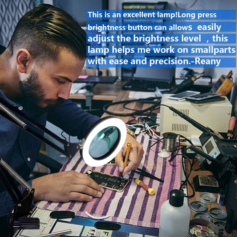 Светодиодный светильник с зажимом регулируемой яркой лупой 3 цветными режимами