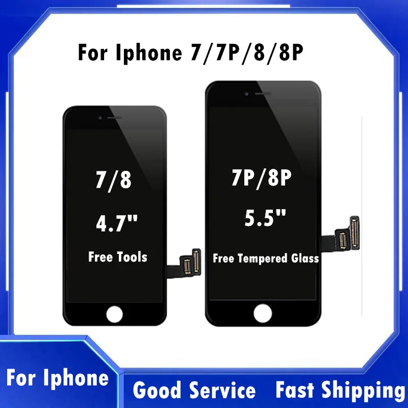 

AAA+++ For Iphone 7 7P 8 8P LCD display Touch 7Plus Screen Replacement No Dead Pixel Free For Iphone 8 Plus Tempered Glass+Tools