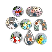 2 pcs hand made polymer clay flower pendants round multicolor flowers charms u drop shape clay charm for diy earring making