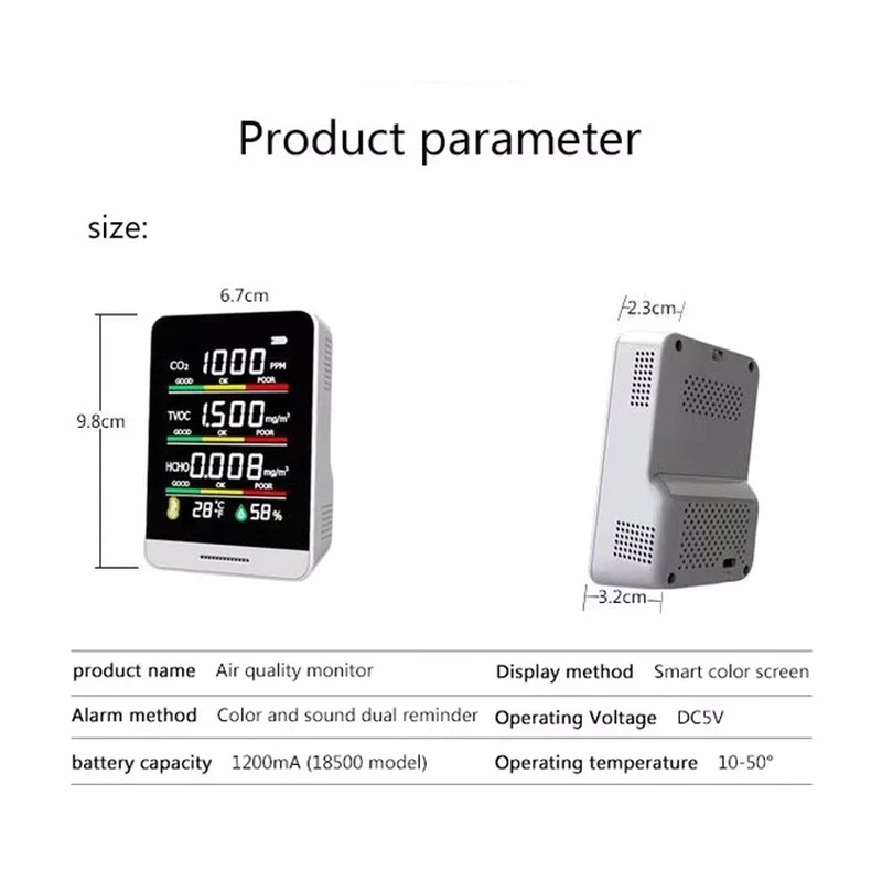 

CO2 Detector Household Air Quality Detector Multifunctional C02 Temperature Humidity Tester LCD Display with Backlight