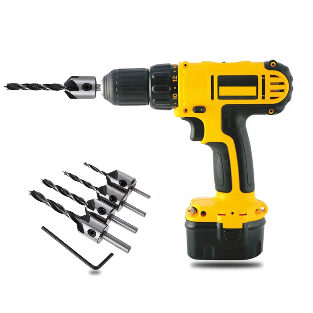 

High Quality 4Pcs HSS 5 Flute Countersink Drill Bit Set Screw Woodworking Chamfer Tool 3mm-6mm