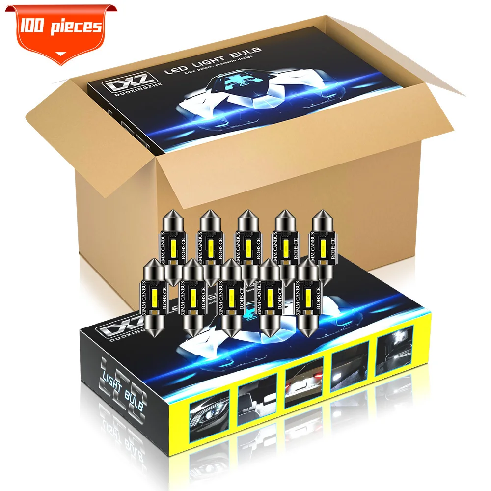 

DXZ 100Pcs C5W C10W LED Bulbs Canbus Festoon-31MM NO ERROR Car Interior Dome Light Reading Lights 12V/24V Universal Auto Lamp
