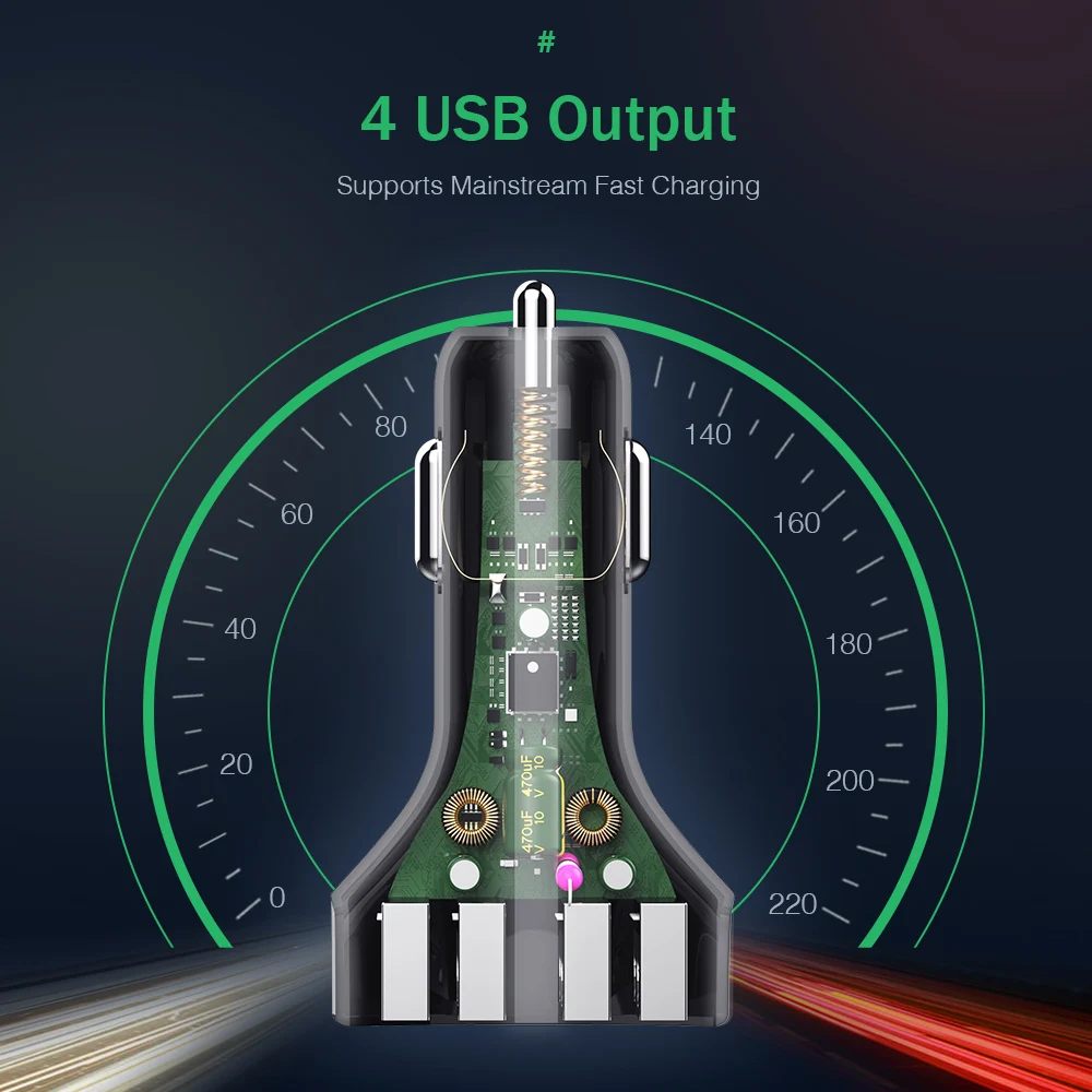 YKZ 4 зарядных порта USB для автомобиля зарядное устройство QC3.0 Быстрая зарядка iPhone