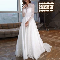 ivory bead wedding dresses for women simple long sleeve illusion wedding gown a line sweep train bride dress robe de mari%c3%a9e 2021