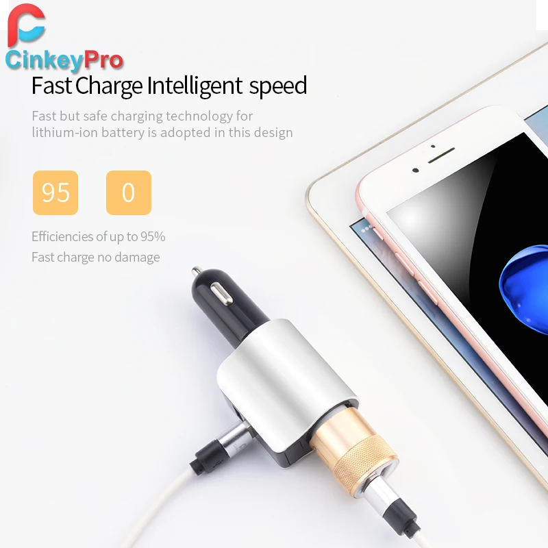 CinkeyPro 2 порта USB Автомобильное зарядное устройство для iPhone samsung Автомобильное зарядное устройство светодиодный прикуриватель 2.1A зарядка мобильный телефон Micro type C кабель