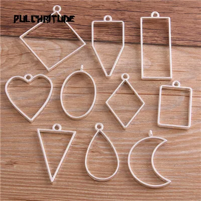 Bright silver Pulchrode 10 шт./лот, шесть цветов, геометрическая фигура, шарм, полый клей, пустая подвеска, поднос, ободок, подвески, сделай сам, ручная работа - Окраска металла: Bright silver