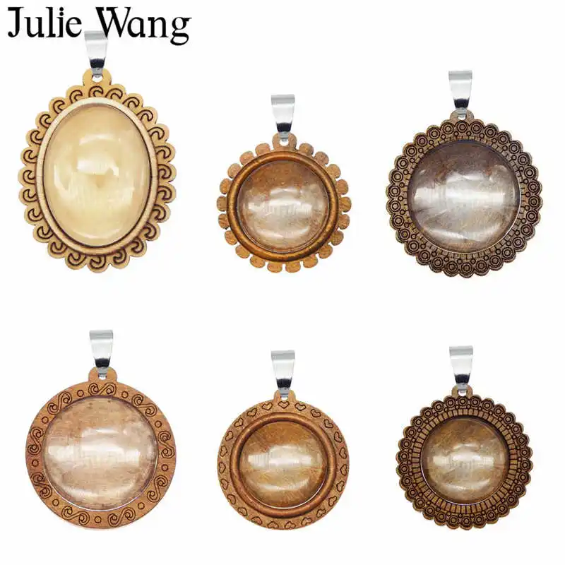 Julie Wang 2 шт. деревянный Овальный Круглый Кабошон База настройки талисманы крючки