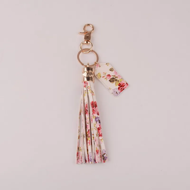 white pink Кольцо держатель Ретро ювелирные изделия многоцветная с монограммой кожа кисточкой для женщин брелок сумка Подвеска Сплав Брелок для автомобиля - Цвет: white pink