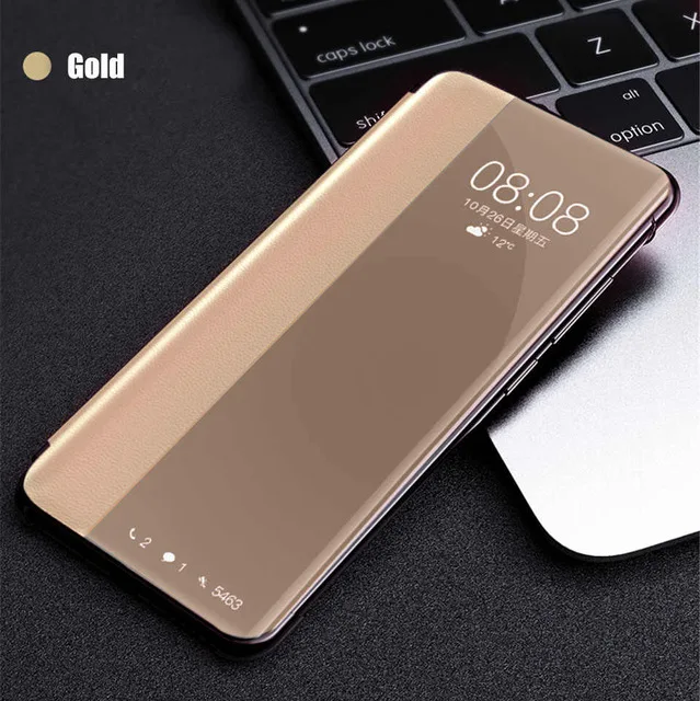 Gold Смарт Clear View Флип Чехол для телефона для samsung Galaxy A50 A30 A20 A10 A60 A70 кожа Защитный чехол 30 50 70 10 20 60 40 крышка - Цвет: Gold