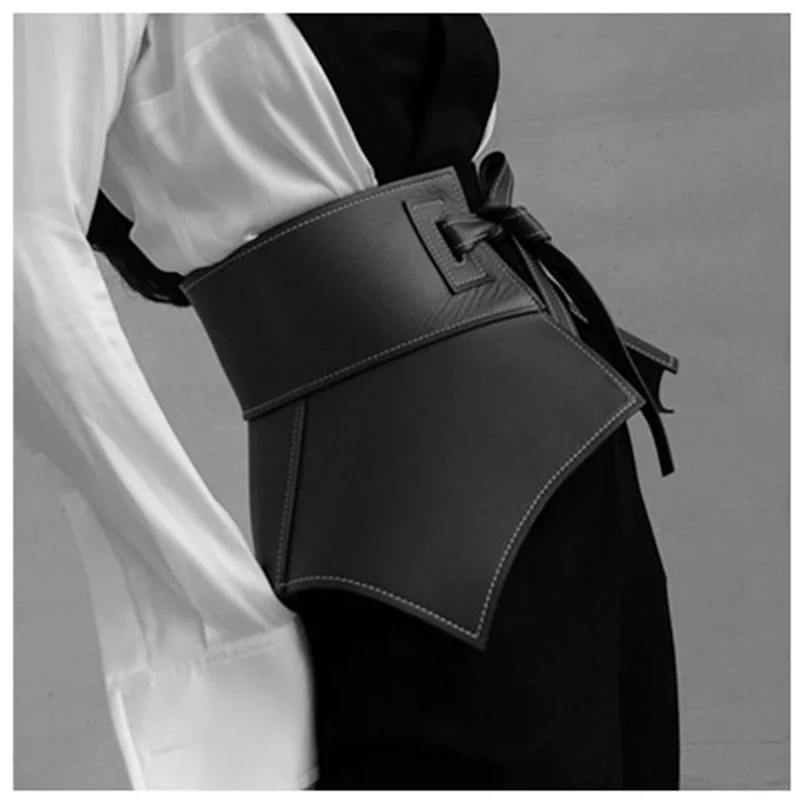 

Wide Irregular Classy Women Waist Belt Stretch Bow Wide PU Leather Elastic Slimming Lace Up Waistband Corset Tie Belt