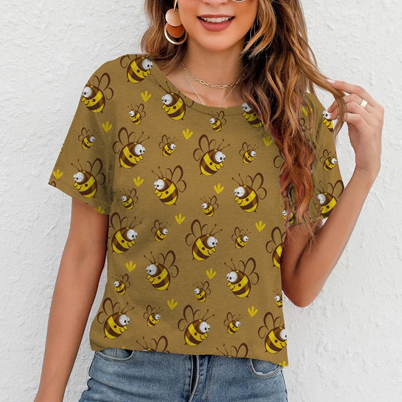 

Summer T-shirt Women Fashion Clothing Kawaii 3D Bee Print Graphic TShirt Female Short Sleeve T-shirts Woman Casual AnimalClothes