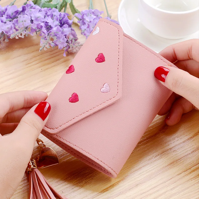 

Tassel Women Small Wallets Ladies Short Card Holder Soft Leather Money Pockets for Female Coin Purses with Hasp porte monnaie
