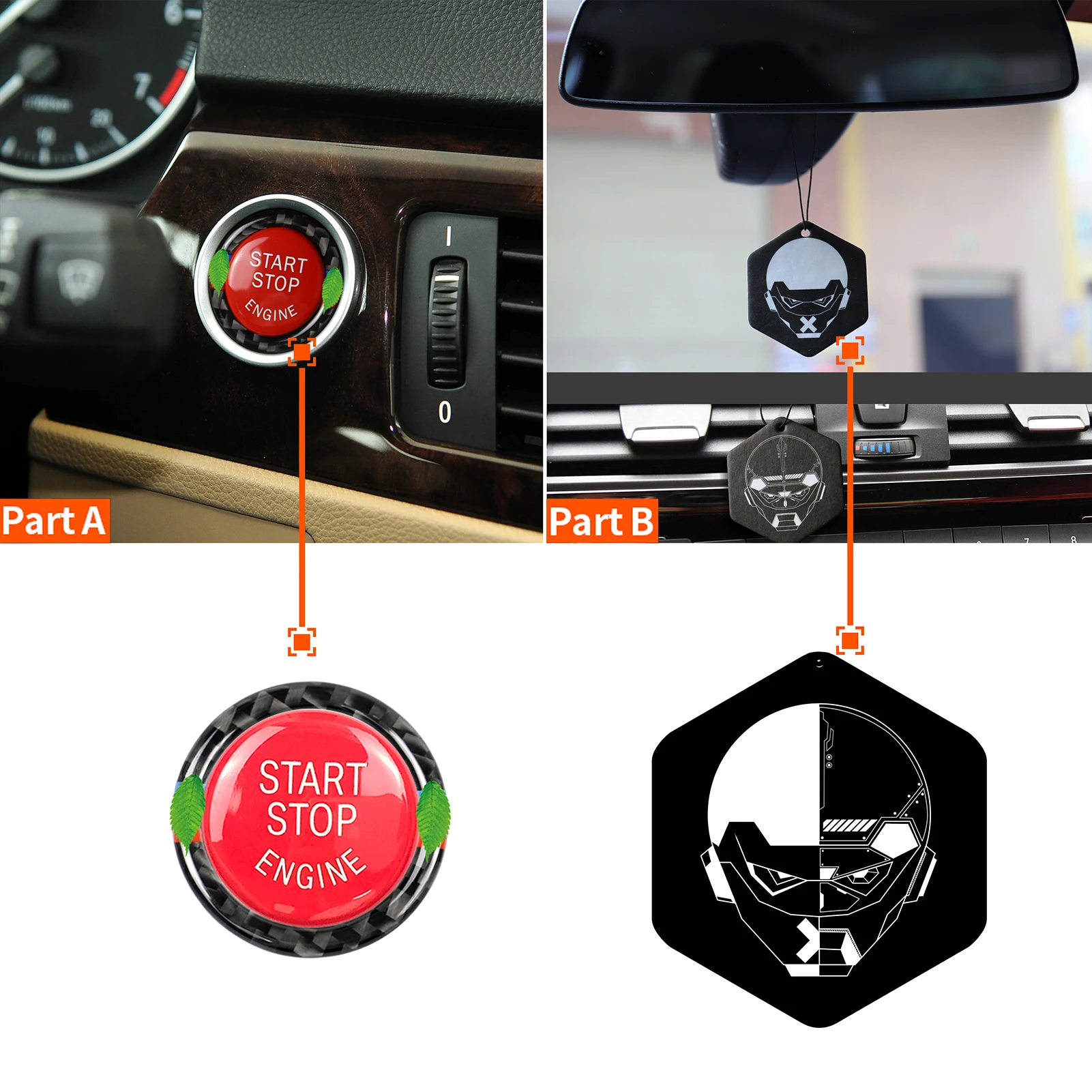 2Pcs Carbon Fiber Car Engine Start Stop Button Rings Trim for BMW E90/E92/E93 | Автомобили и мотоциклы